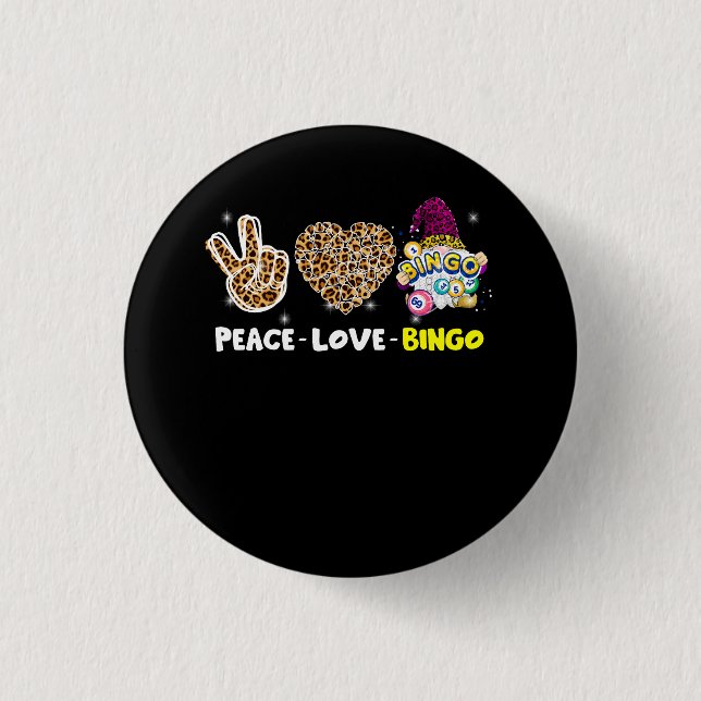 Leopared Peace Love Bingo Gnome Lucky Number Bingo 3 Cm Round Badge (Front)