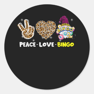 Leopared Peace Love Bingo Gnome Lucky Number Bingo Classic Round Sticker