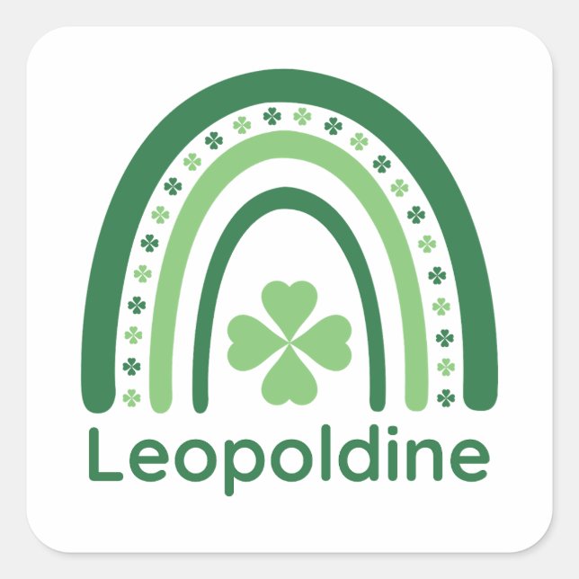 Leopoldine Name Clover Boho Rainbow Square Sticker (Front)