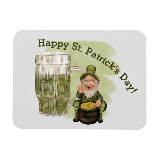 Leprechaun and Green Beer St. Patrick's Day Magnet (Horizontal)