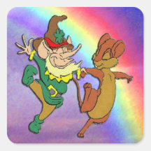 Leprechaun and Mouse Dancing with Rainbow
