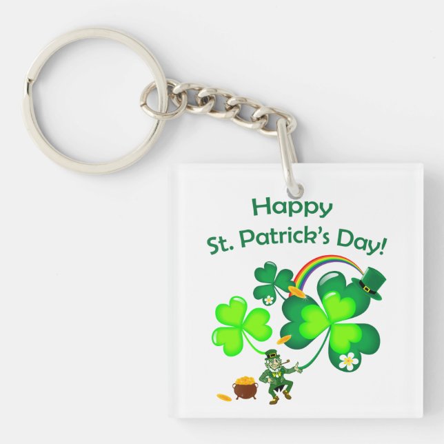 Leprechaun and Shamrock Key Ring (Front)