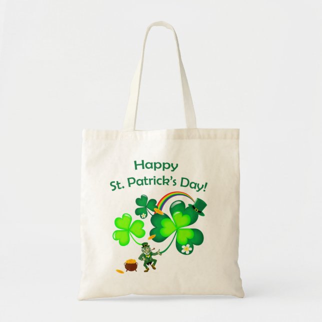 Leprechaun and Shamrock Tote Bag (Front)