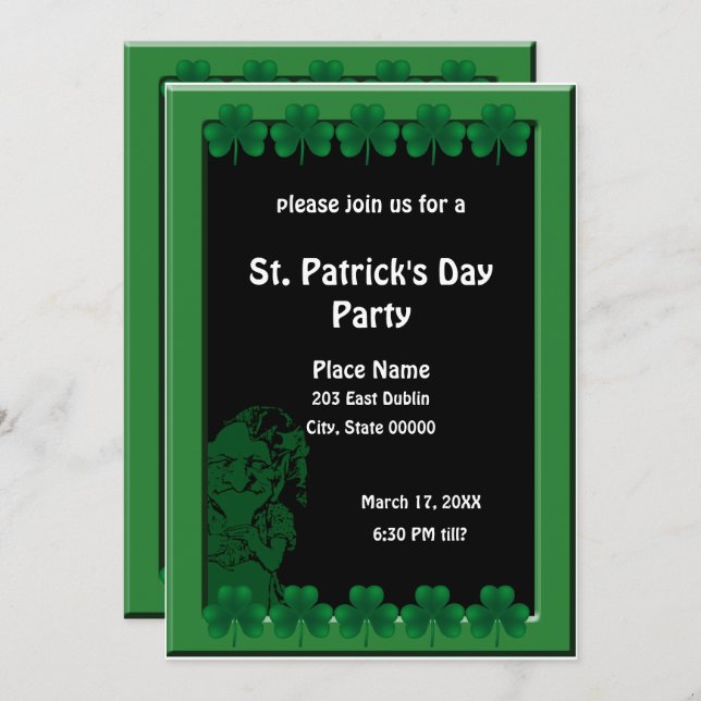 Leprechaun and Shamrocks St. Patrick's Day Party Invitation (Front/Back)