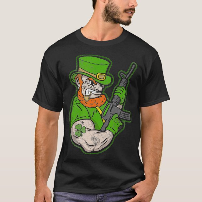 Leprechaun  AR15 Shamrock Irish Military Evil T-Shirt (Front)