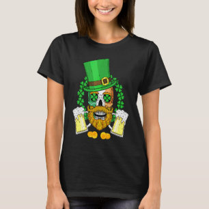 Leprechaun Bearded Skull Drink Beer For St Patrick T-Shirt