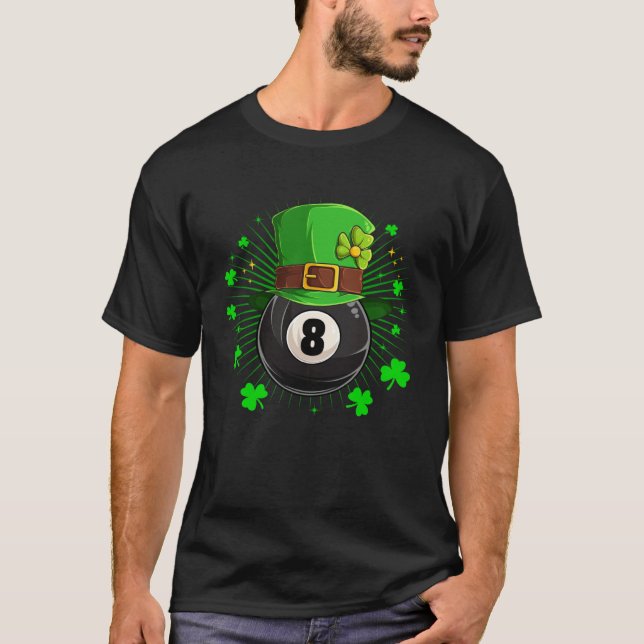 Leprechaun Billiards Pool St Patricks Day Shamrock T-Shirt (Front)