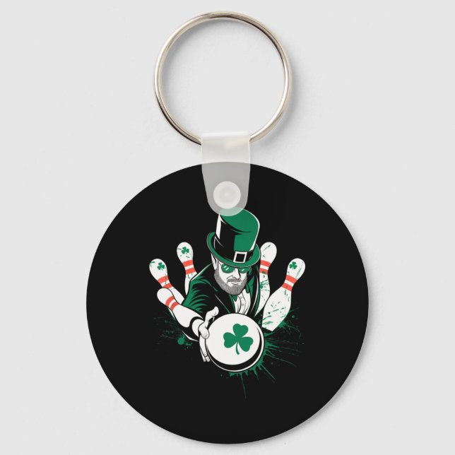 Leprechaun Bowling St. Patrick’s Day Lucky Men Boy Key Ring (Front)