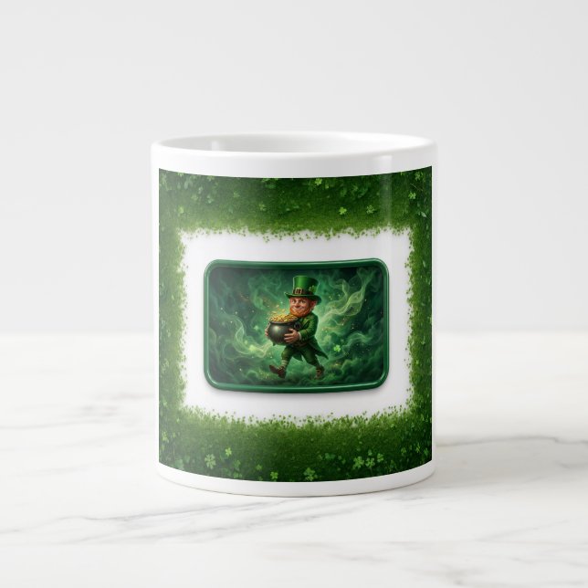 Leprechaun Carrying Pot Of Gold Large Coffee Mug (Front)