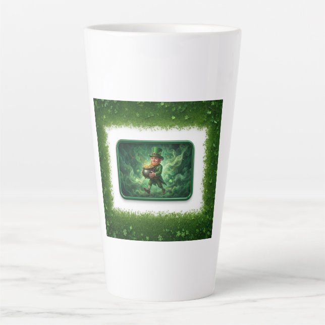 Leprechaun Carrying Pot Of Gold Latte Mug (Front)