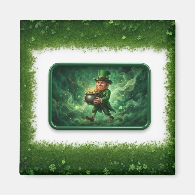 Leprechaun Carrying Pot Of Gold Magnet (Front)