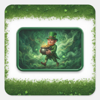 Leprechaun Carrying Pot Of Gold Square Sticker