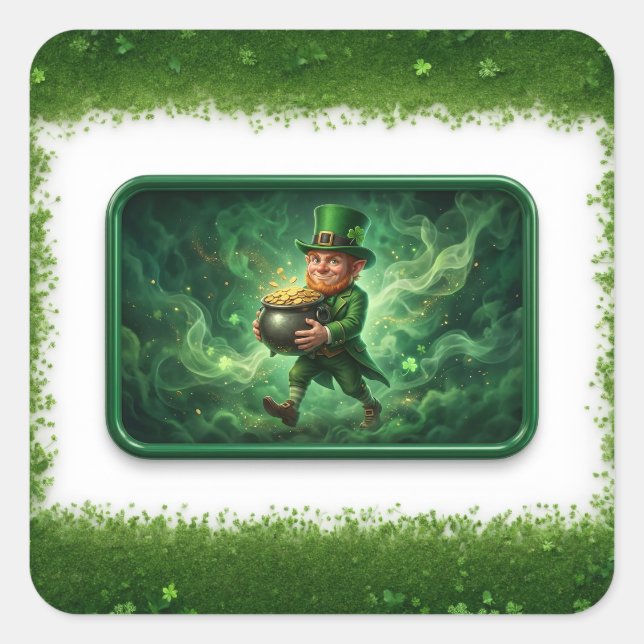 Leprechaun Carrying Pot Of Gold Square Sticker (Front)