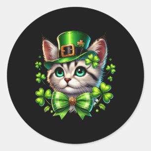 Leprechaun Cat St Patricks Day Coquette Bow Shamro Classic Round Sticker