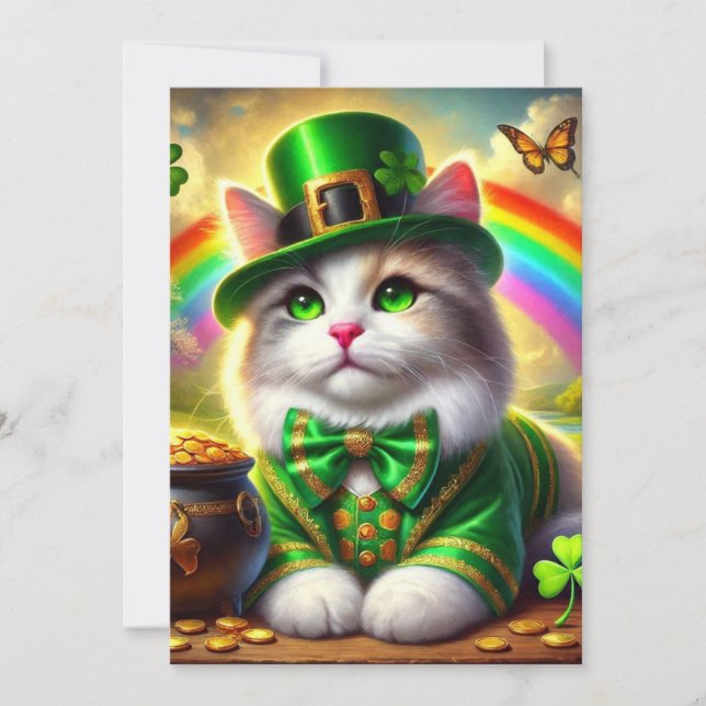 Leprechaun Cat St Patrick's Day Flat Holiday Card (Front)