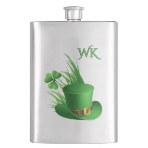 Leprechaun Clove Hat in Grass Monogram Hip Flask