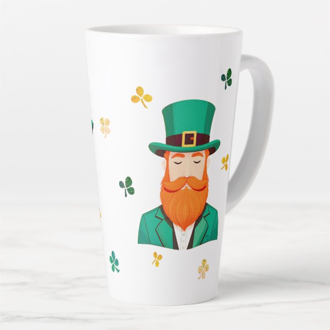 Leprechaun Clover Shamrock Patrick's Day Latte Mug (Right Angle)