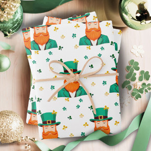 Leprechaun Clover Shamrock Patrick's Day Wrapping Paper Sheet
