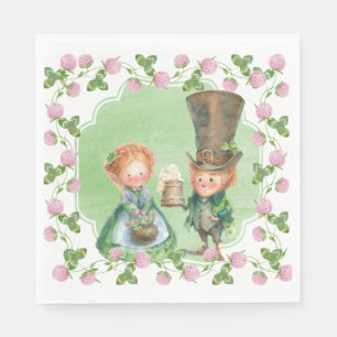 Leprechaun & Clover   St Patrick's Day Napkin