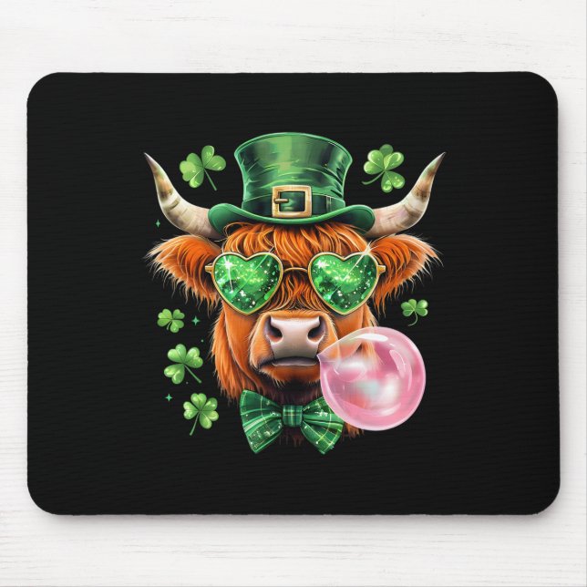 Leprechaun Cow Blowing Bubble St Patricks Day Luck Mouse Pad (Front)