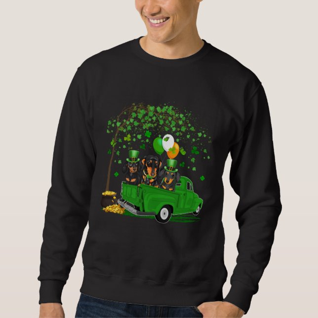 Leprechaun Dachshund Dog On Truck Shamrock St Patr Sweatshirt (Front)