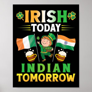 Leprechaun Dancing Flags Beer Irish Today Indian T Poster
