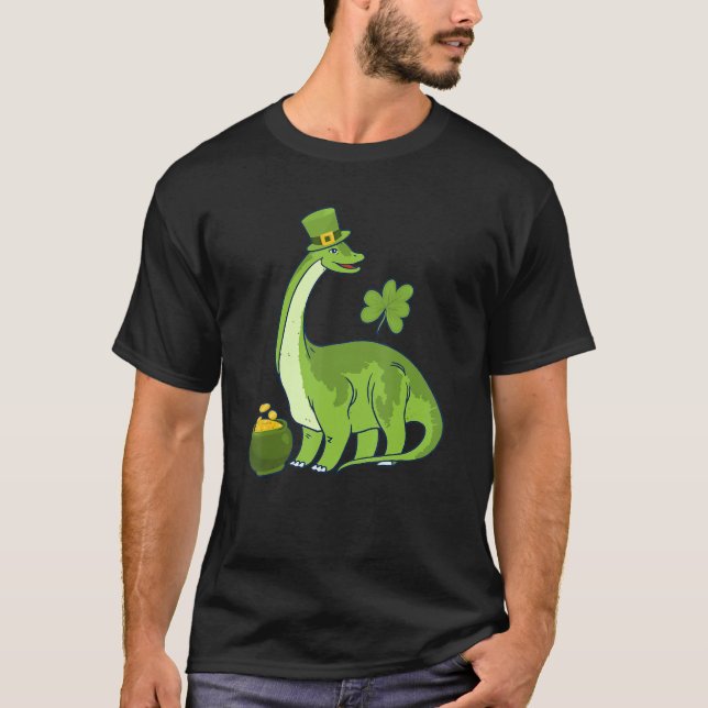 Leprechaun Dinosaur Shamrock St Patricks Day Anima T-Shirt (Front)