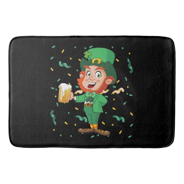 Leprechaun Drinking Beer St. Patrick's Day Bath Mat (Front)