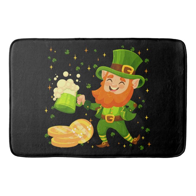 Leprechaun Drinking Beer St. Patrick's Day Bath Mat (Front)