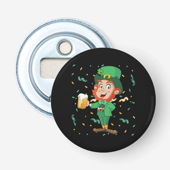 Leprechaun Drinking Beer St. Patrick's Day Bottle Opener (Front)