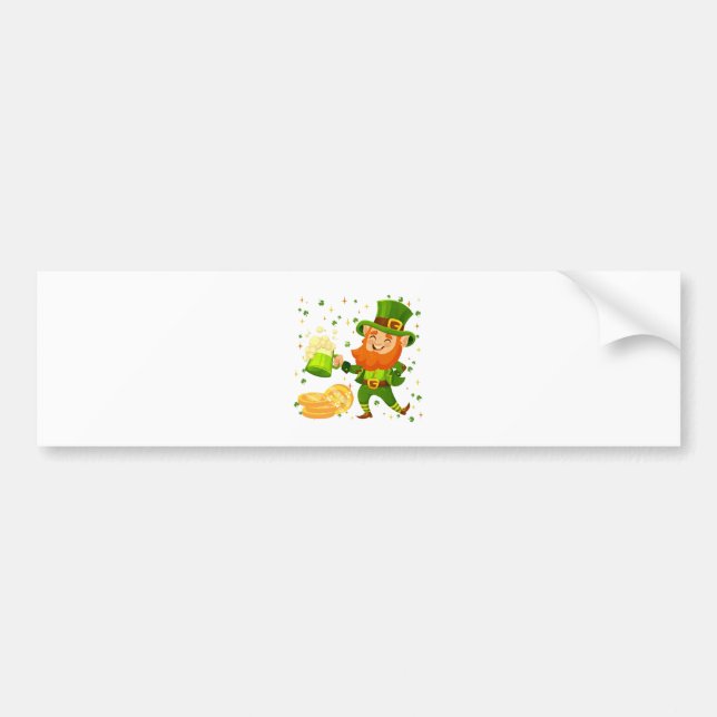 Leprechaun Drinking Beer St. Patrick's Day Bumper Sticker (Front)