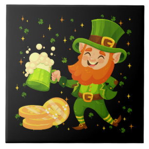 Leprechaun Drinking Beer St. Patrick's Day Ceramic Tile