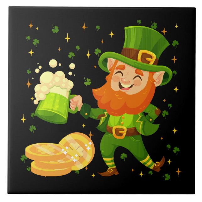 Leprechaun Drinking Beer St. Patrick's Day Ceramic Tile (Front)
