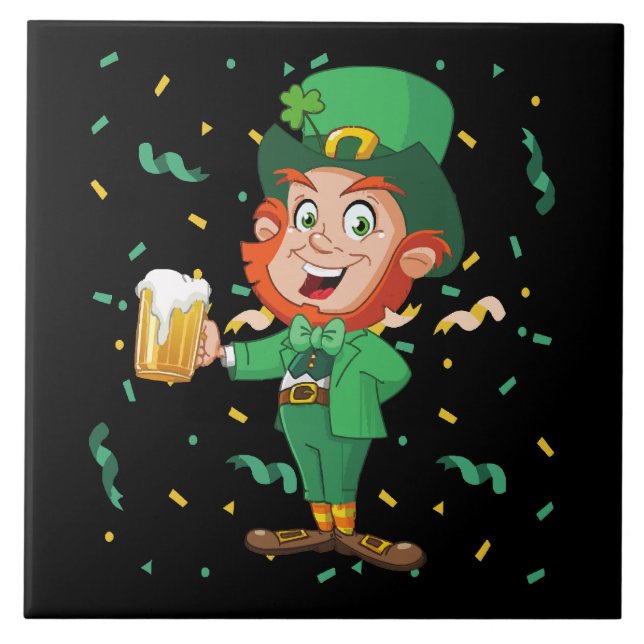 Leprechaun Drinking Beer St. Patrick's Day Ceramic Tile (Front)