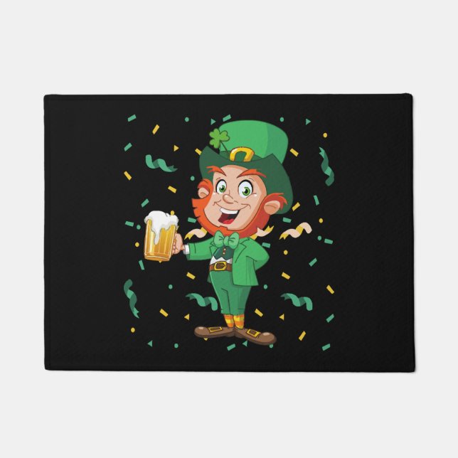 Leprechaun Drinking Beer St. Patrick's Day Doormat (Front)
