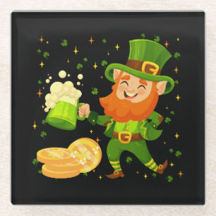 Leprechaun Drinking Beer St. Patrick's Day Glass Coaster