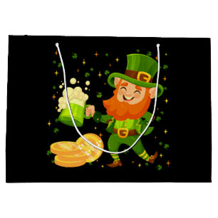 Leprechaun Drinking Beer St. Patrick's Day Large Gift Bag