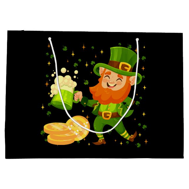 Leprechaun Drinking Beer St. Patrick's Day Large Gift Bag (Back)