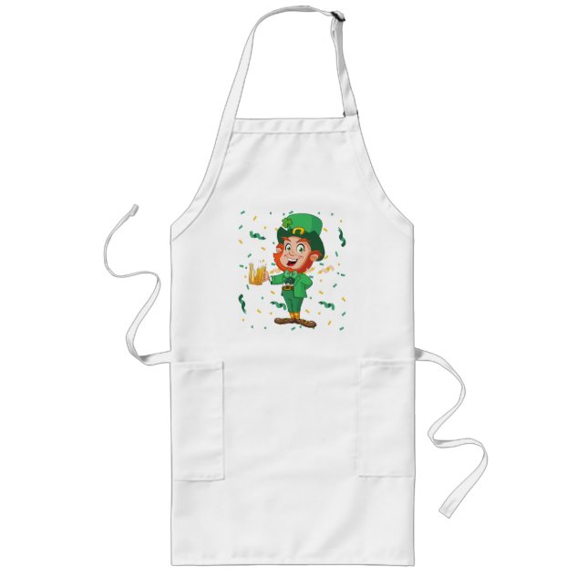 Leprechaun Drinking Beer St. Patrick's Day Long Apron (Front)