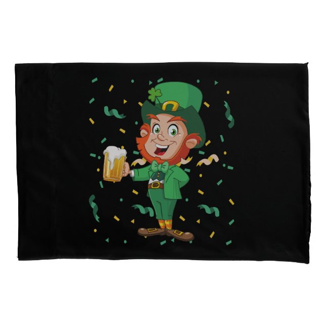 Leprechaun Drinking Beer St. Patrick's Day Pillowcase (Front)