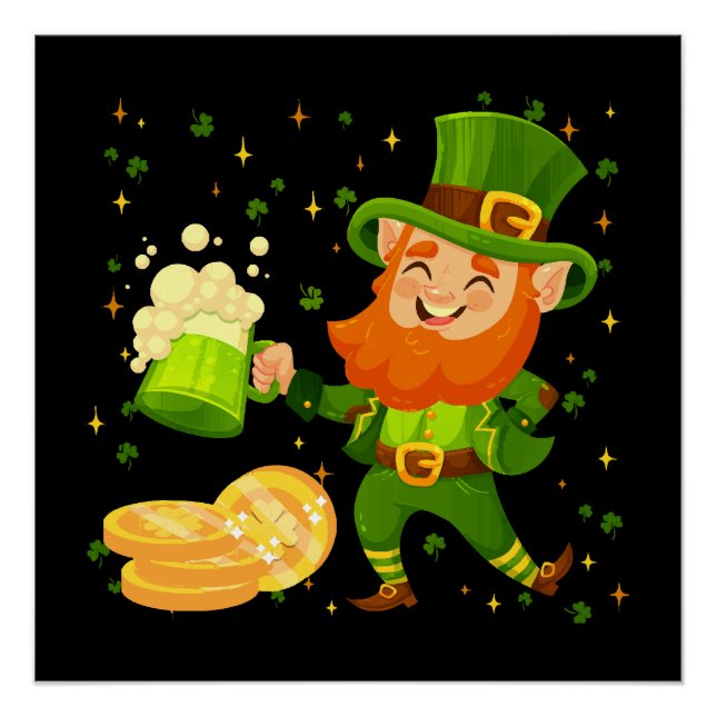 Leprechaun Drinking Beer St. Patrick's Day Poster (Front)