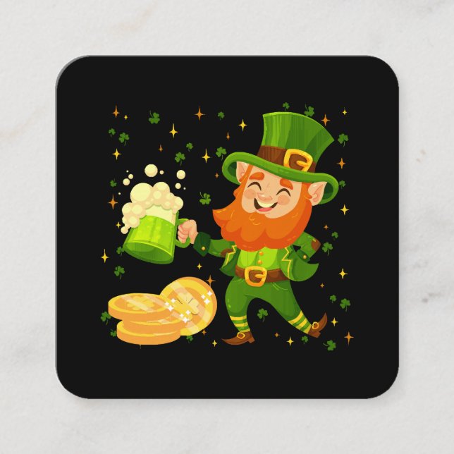 Leprechaun Drinking Beer St. Patrick's Day Square Business Card (Front)