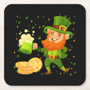 Leprechaun Drinking Beer St. Patrick's Day Square Paper Coaster