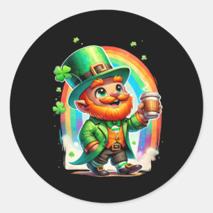 Leprechaun Drinking Coffee Irish St Patrick's Day Classic Round Sticker
