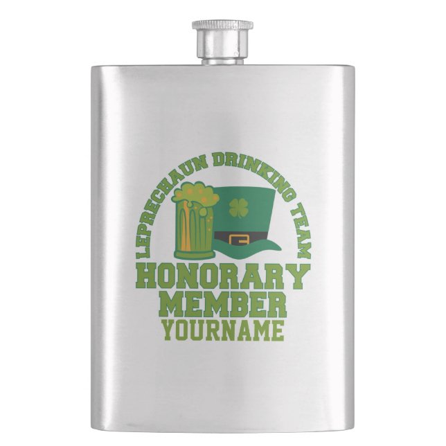 Leprechaun Drinking Team custom flask (Front)
