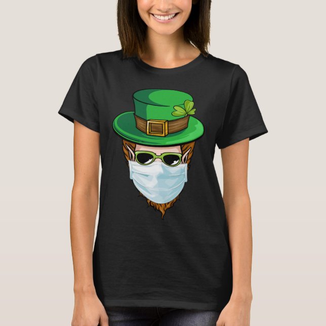 Leprechaun Face Mask Happy St Patrick s Day 2021 M T-Shirt (Front)