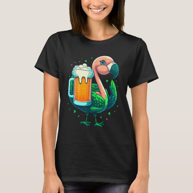Leprechaun Flamingo Beer Irish Flamingo St Patrick T-Shirt (Front)