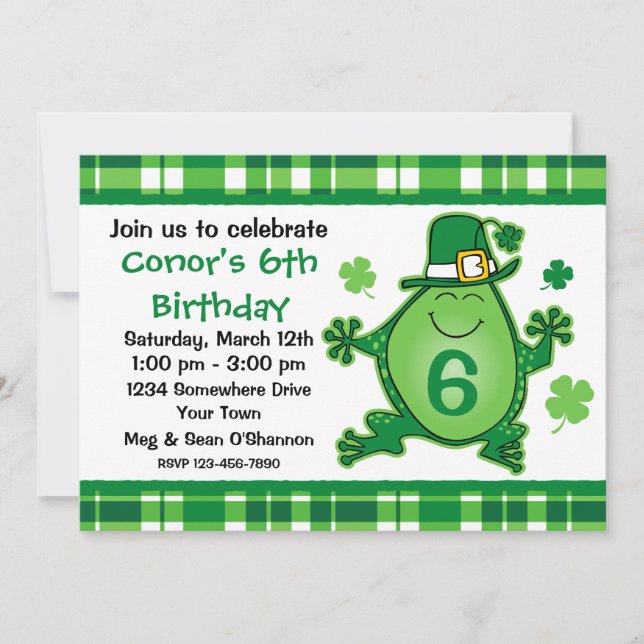 Leprechaun Frog Birthday Party Invitation (Front)