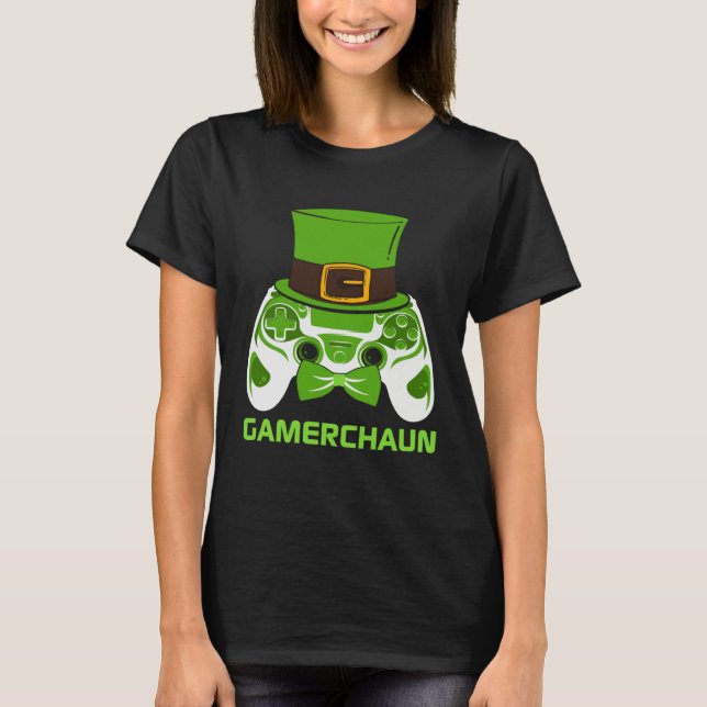 Leprechaun Gamer St Patricks Day Lucky Irish Gamin T-Shirt (Front)
