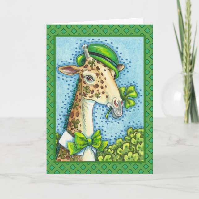 LEPRECHAUN GIRAFFE, COLORFUL ST. PATRICK'S DAY HOLIDAY CARD (Front)